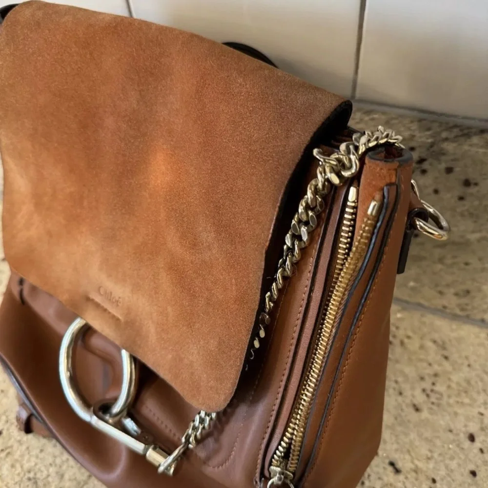 Chloé Brown Leather Suede Flap Backpack